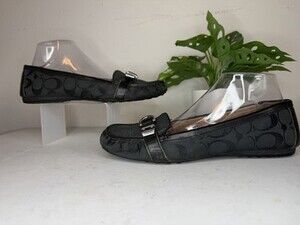Coach Flores Wmn's Sz 10B Black Casual Slip On Buckle Loafer Flats A2160
